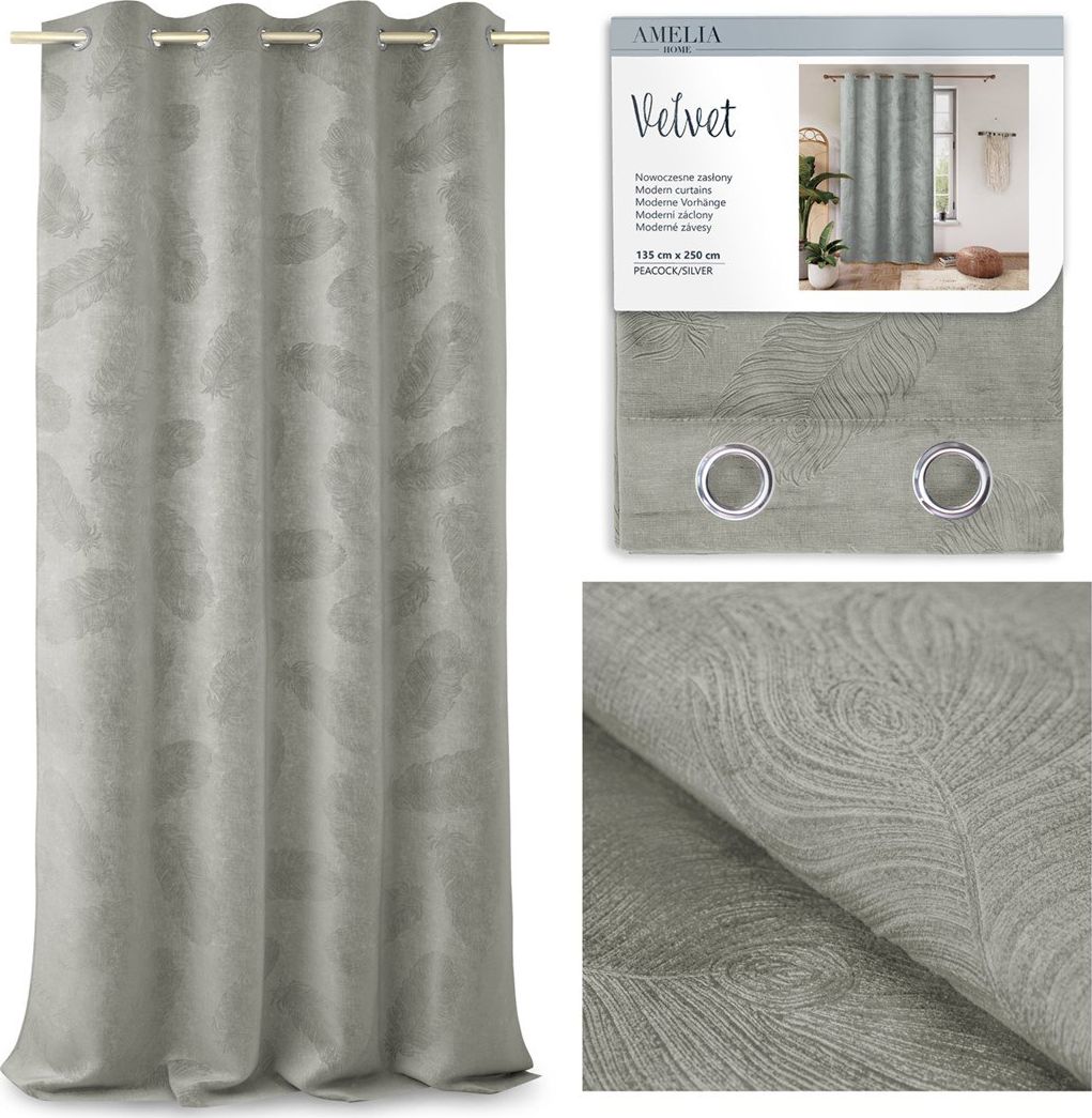 AmeliaHome AMELIAHOME ZASŁONA VELVET PEACOCK SILVER 135X250