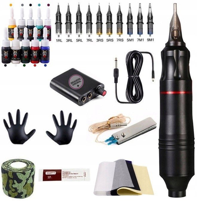 Zestaw do Tatuażu - Maszynka Pen z Kartridżami - Tusz - Idealny na prezent