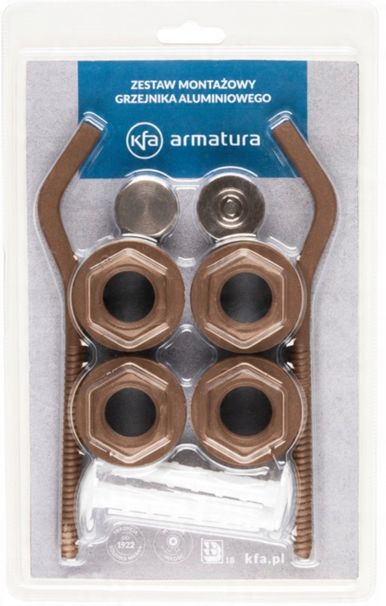 878-200-19 / KFA / AKCESORIA DO GRZEJNIKÓW / KOMPLET KORKÓW I HAKÓW GRZEJNIKOWYCH W KOLORZE MIEDZIANYM /