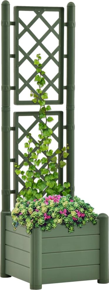 vidaXL Skrzynia na rośliny z trejażem, 43x43x142 cm, PP, zielona