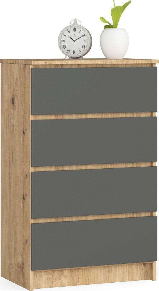 Fabryka Mebli Akord Komoda do salonu K 60 cm 4 szuflady - dąb artisan-grafit szary