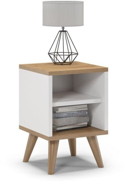 Szafka nocna na nóżkach, SKAND, 30x30x45 cm, biel, dąb, mat | TYLETEGOTU