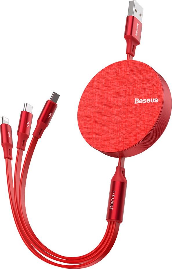 Kabel USB Baseus USB-A - USB-C + microUSB + Lightning 1.2 m Czerwony (42610)