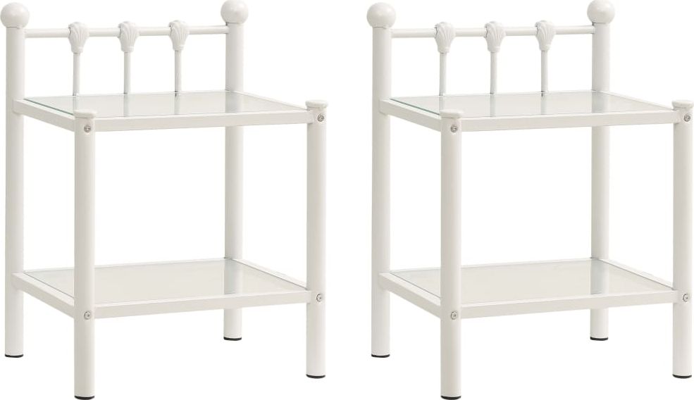 vidaXL Szafki nocne, 2 szt., białe i przezroczyste, metal i szkło