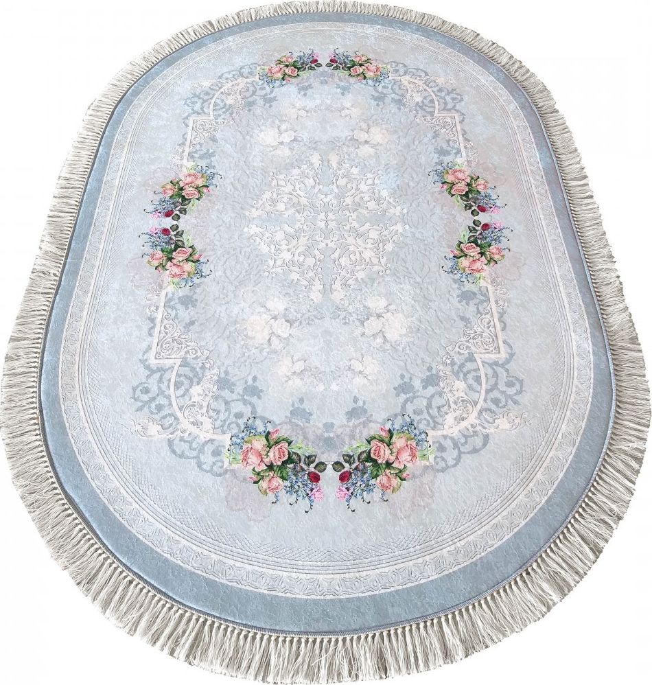 Dywany TURPOL Dywan antypoślizgowy do salonu Bukiet Horeca 05 Owalny Niebieski 160x220 cm