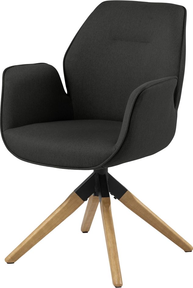 Selsey SELSEY Krzesło tapicerowane z podłokietnikami Lorea z funkcją auto-return ciemnoszare na dębowych nóżkach