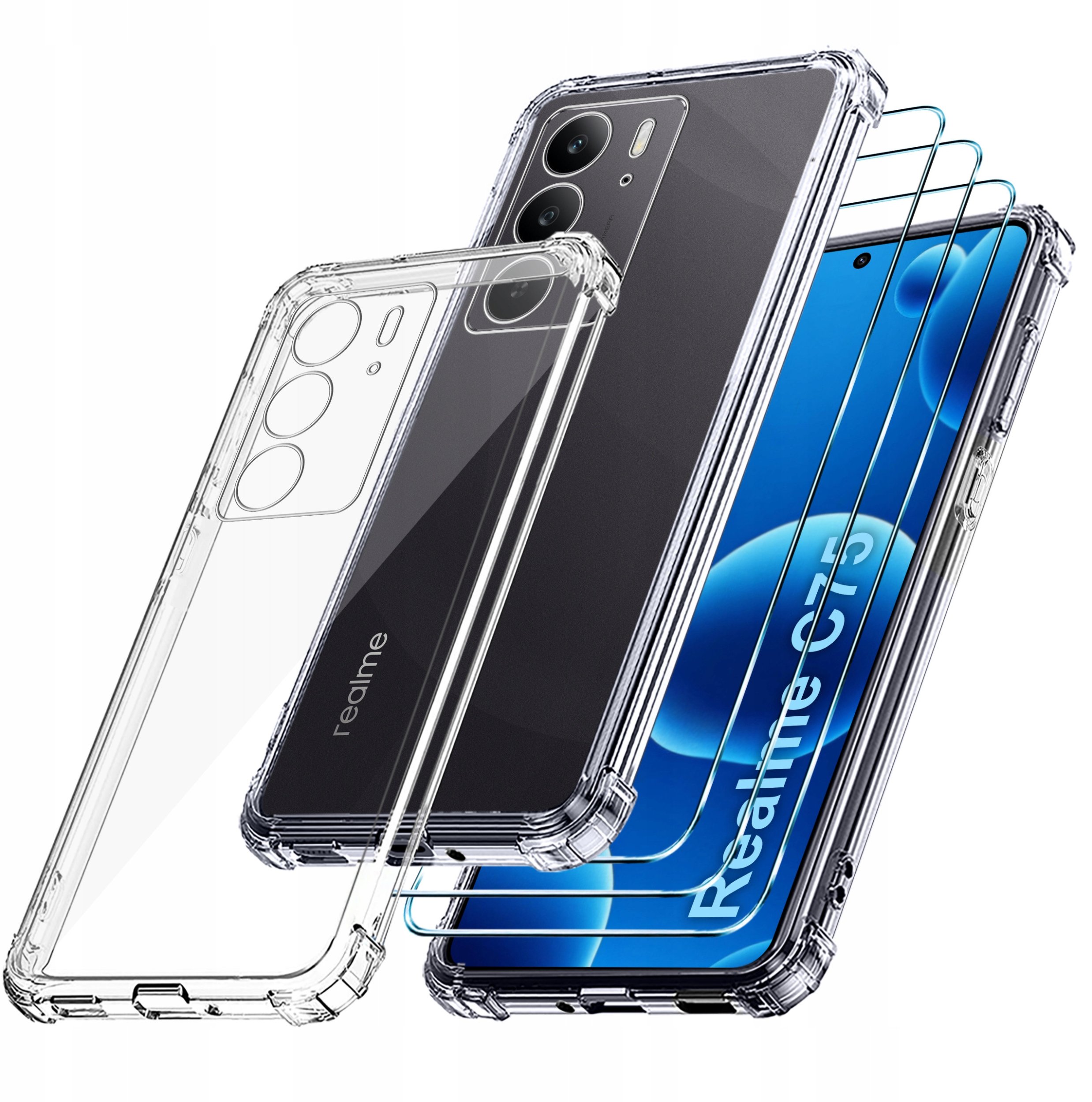 ZESTAW Etui do Realme C75 ANTI-SHOCK CLEAR 3 SZTUKI SZKŁO