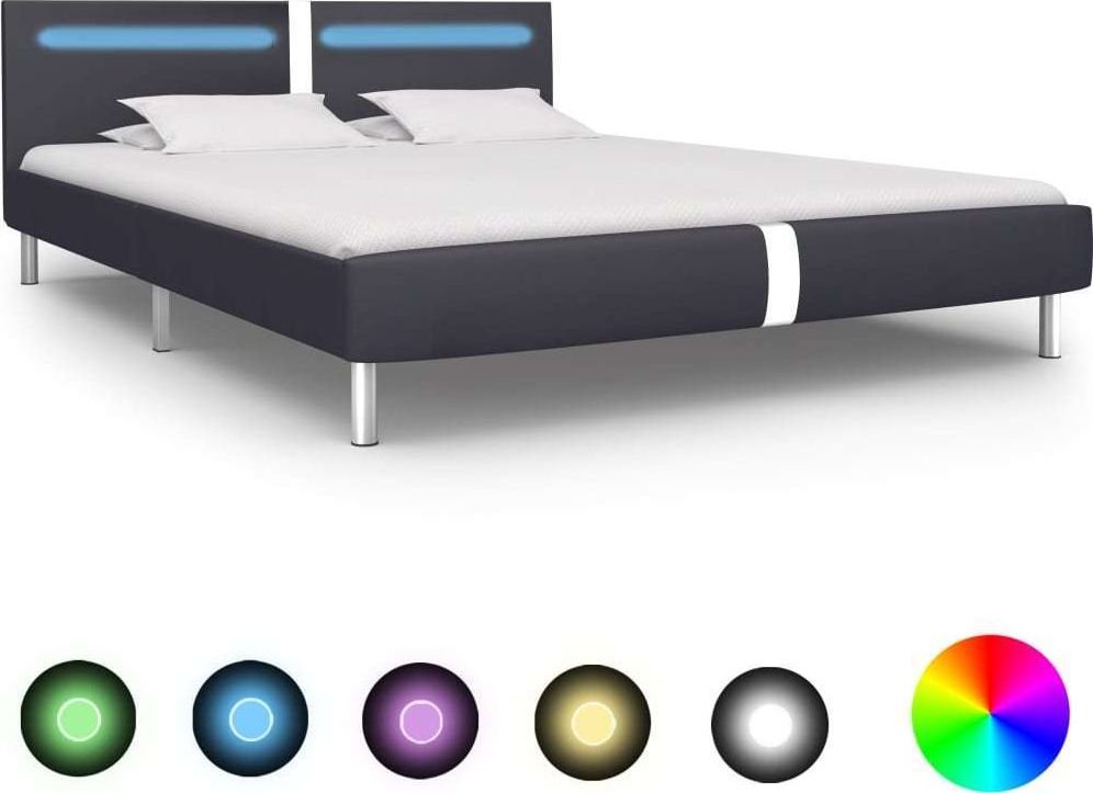 vidaXL Rama łóżka LED, czarna, sztuczna skóra, 180 x 200 cm