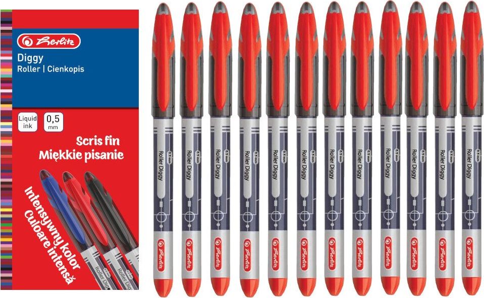 Herlitz Długopis żelowy 12szt Diggy 0,5mm czerwony HERLITZ