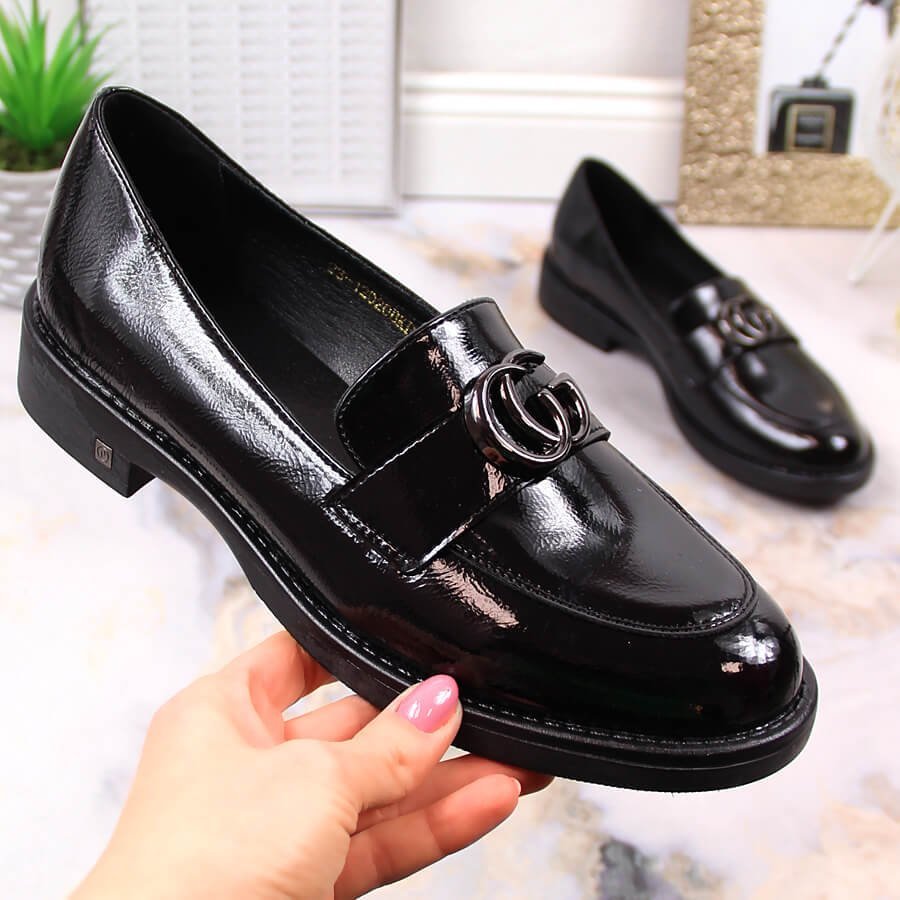 W. Potocki Półbuty mokasyny lakierowane damskie czarne Potocki SZ12020 39