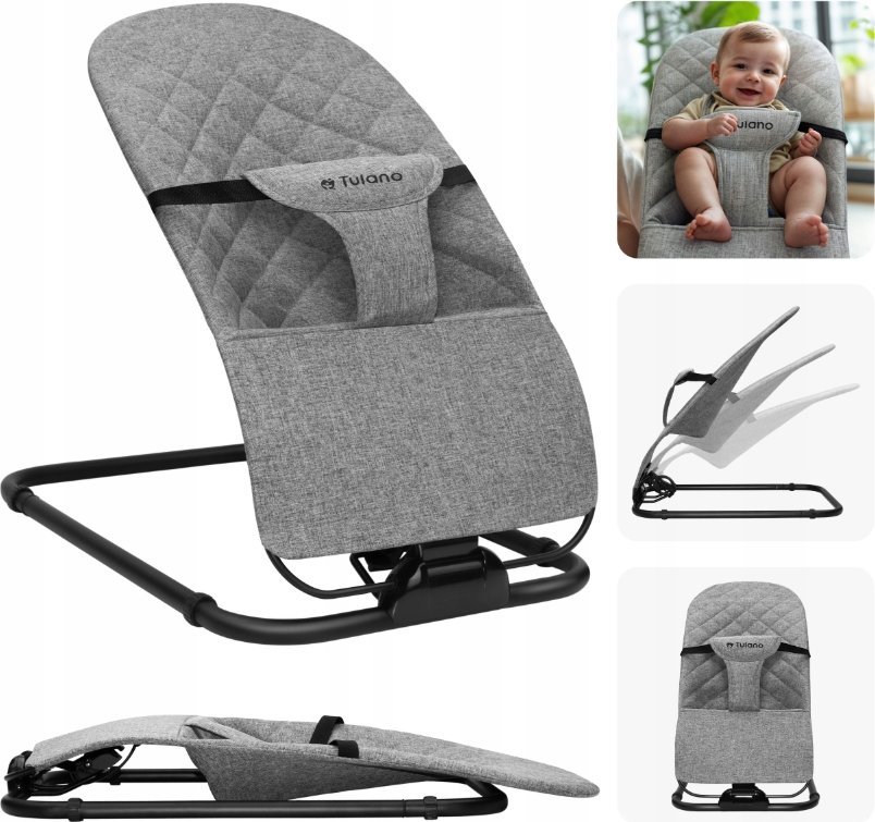 Bujaczek Leżaczek Składany Regulowany Dla Dzieci Tulano Moon 20 Grey