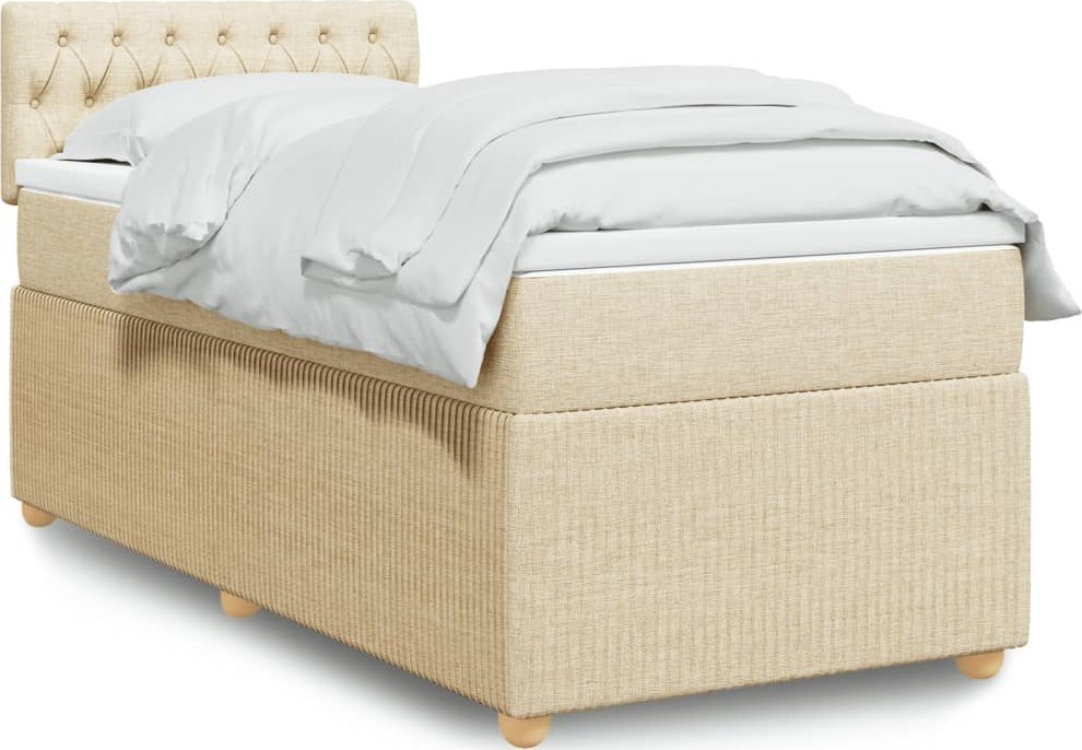 vidaXL vidaXL Łóżko kontynentalne z materacem, kremowe, tkanina, 100x200 cm