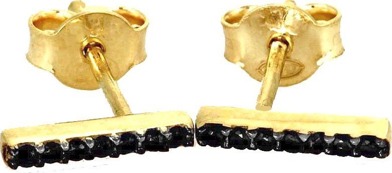 Lovrin Złote kolczyki 375 pałeczki czarne cyrkonie