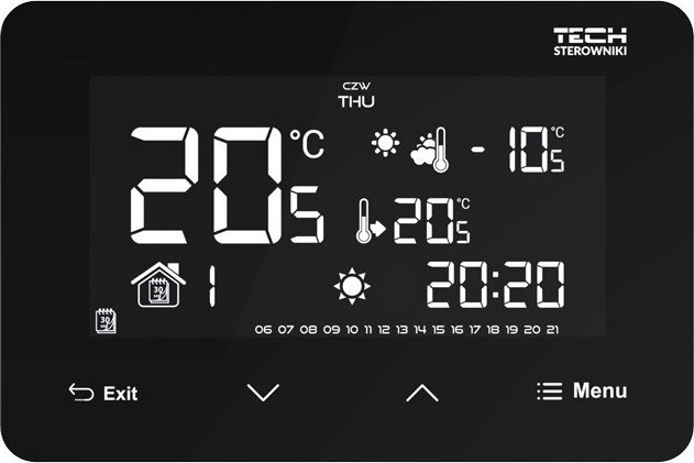 Tech Bezprzewodowy regulator ST-293z v2 czarny, pokojowy dwustanowy (panel przedni ze szkła)