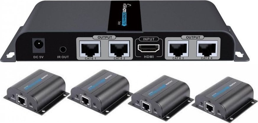 System przekazu sygnału AV Techly Extender Splitter HDMI 1x4 1080p60Hz po Skrętce Cat6 do 40m (IDATA EX-HL41TY)