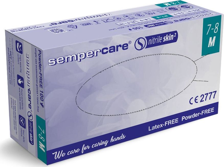 Sempercare Rękawiczki nitrylowe bezpudrowe SEMPERCARE SKIN 2 rozm. M /200 szt. - niebieskie