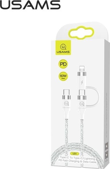 Kabel USB Usams USB-C - USB-C + Lightning 1.2 m Biały (63775-uniw)