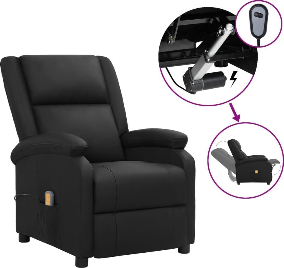 vidaXL vidaXL Rozkładany fotel masujący, elektryczny, czarna skóra naturalna