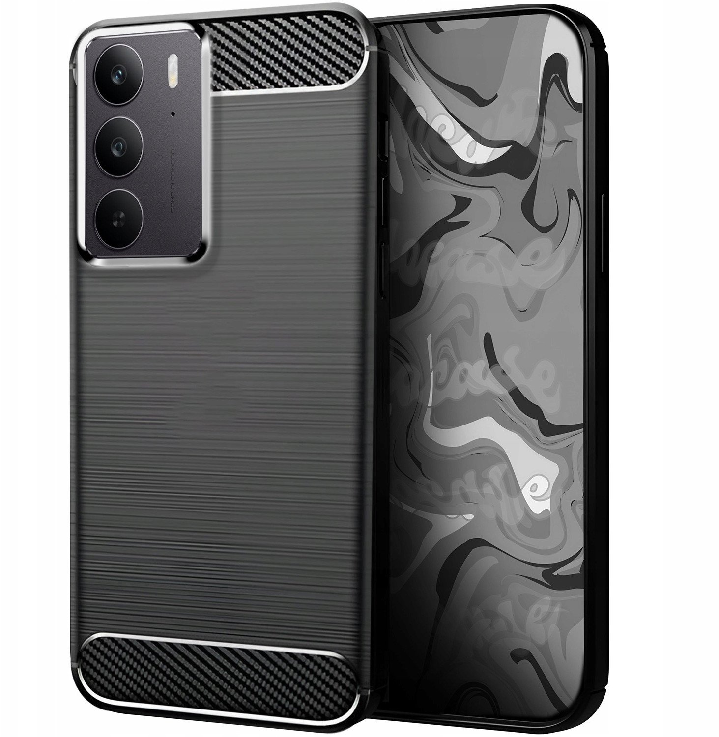 Etui do Realme C75 (Czarne, Pancerne, Karbon, Pokrowiec, Plecki, Case)