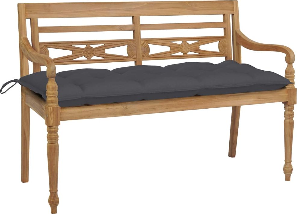 vidaXL Ławka Batavia z antracytową poduszką, 120 cm, drewno tekowe (3062169)
