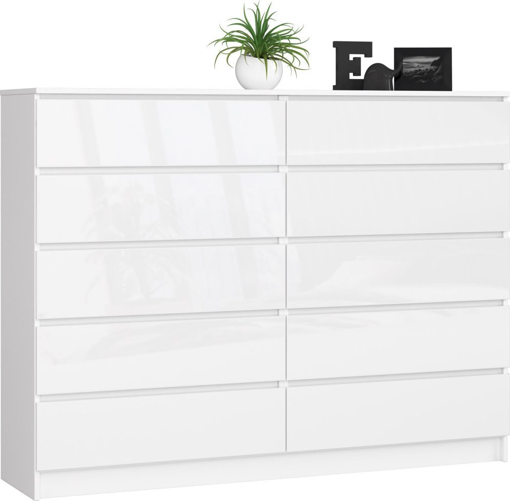 Fabryka Mebli Akord KOMODA K 160 cm 10 SZUFLAD BIAŁA WYSOKI POŁYSK