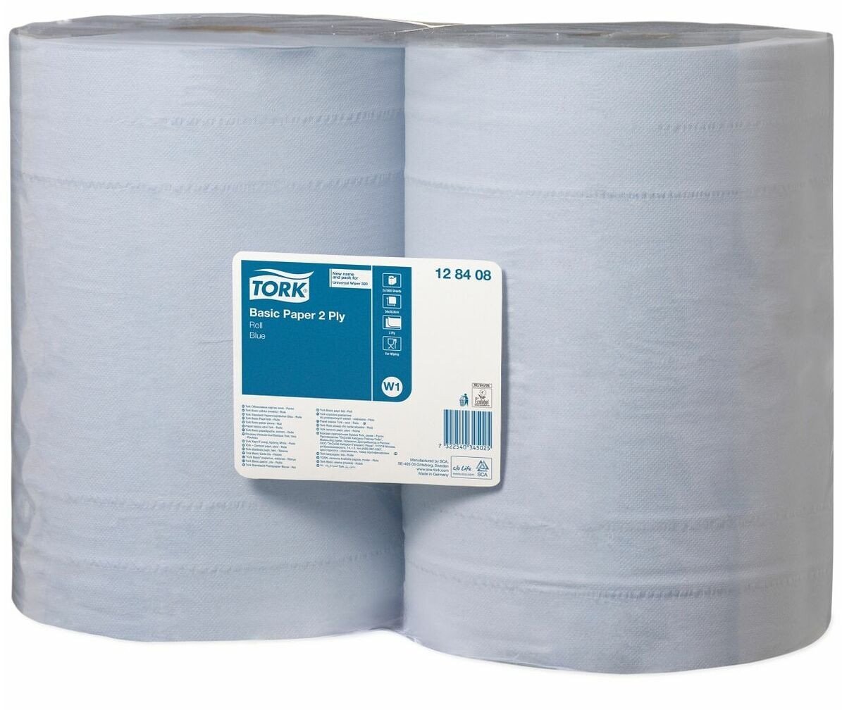 Tork Aftørringspapir tork w1 basic, blå, pakke a 2 ruller