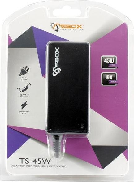 Zasilacz do laptopa Sbox Sbox TS-45W, 100V-240V, 45W, 19V, 1.5/2.37A