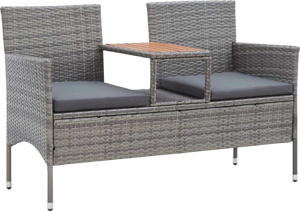 vidaXL 2-osobowa ławka ogrodowa ze stolikiem, 143 cm, rattan PE, szara