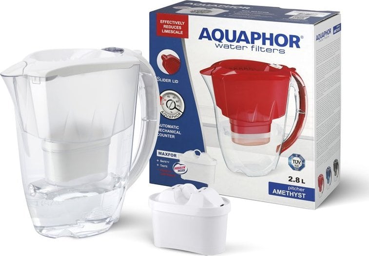 Dzbanek filtrujący Aquaphor Amethyst 2,8 l z żebrowaną pokrywką biały + 1 wkład Maxfor Plus