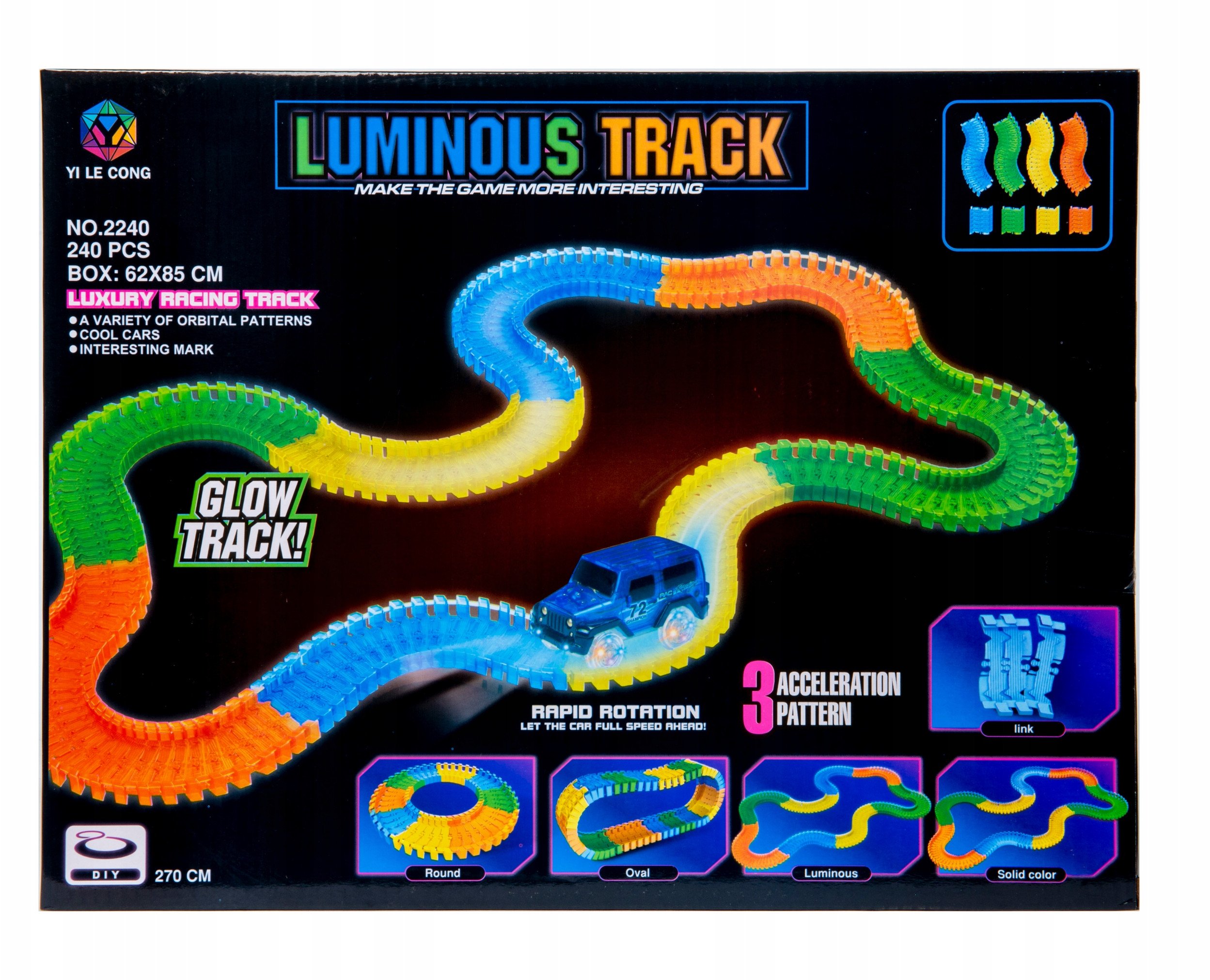 Tor samochodowy świecący w ciemności