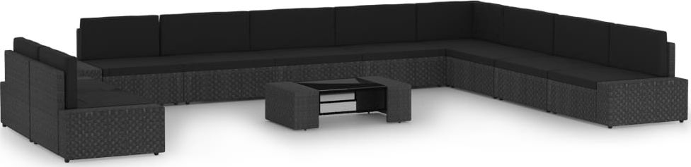 vidaXL 11-cz. ogrodowy zestaw wypoczynkowy, poduszki, czarny rattan PE