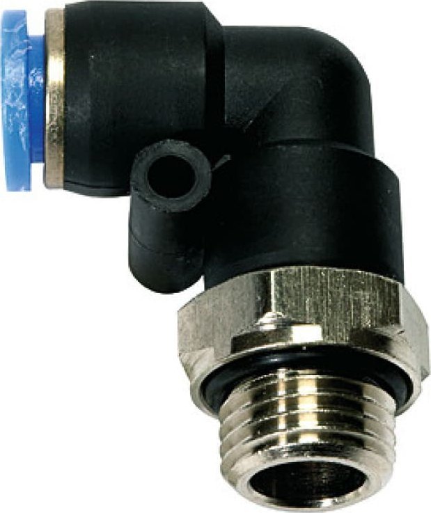 Pneumat System Złączka wtykowa kątowa z tworzywa sztucznego do węża 6, M5z, 125.005-6 125.005-6