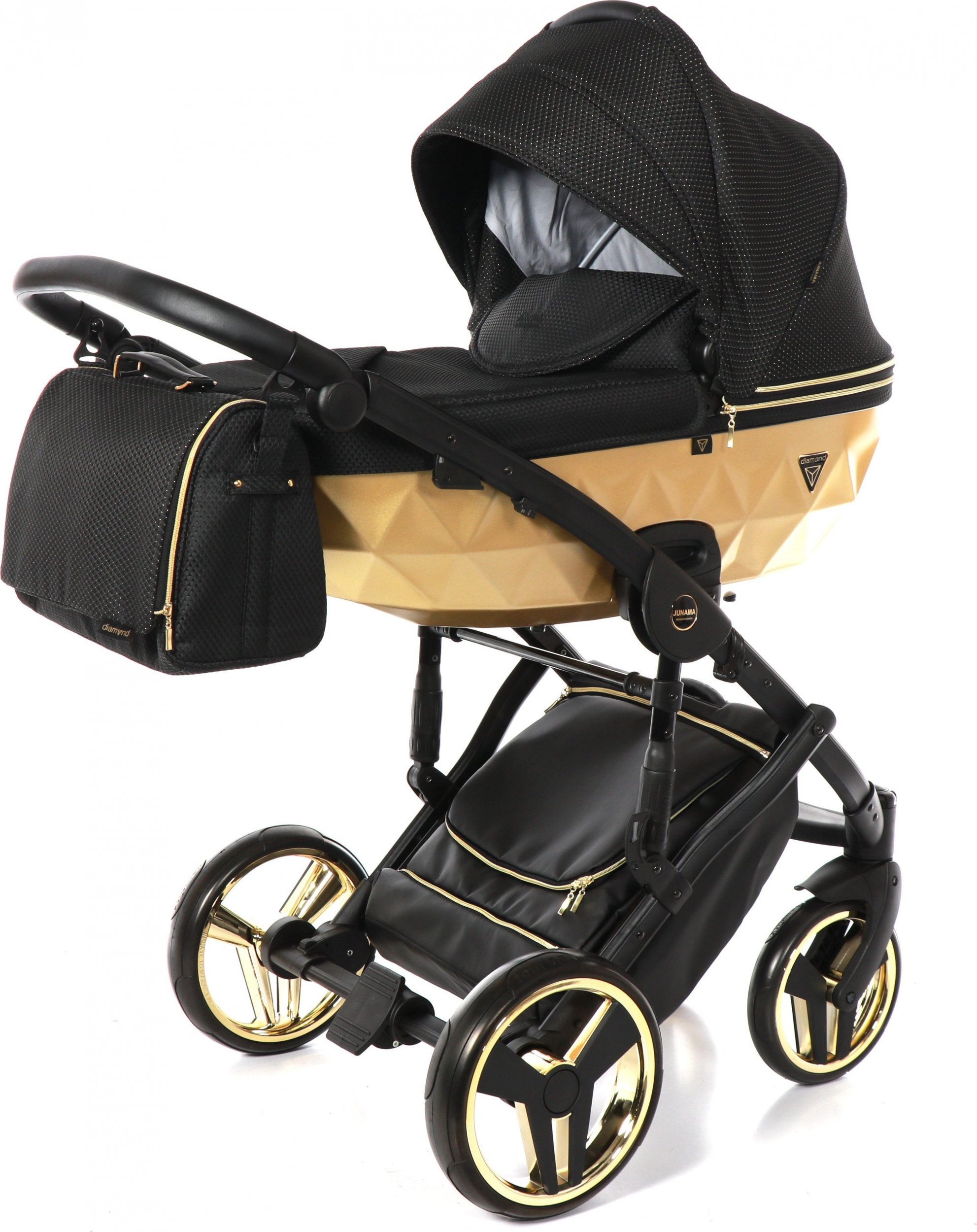 Wózek Junama JUNAMA MIRROR SATIN wózek wielofunkcyjny 3w1 V2 Czarno Złoty