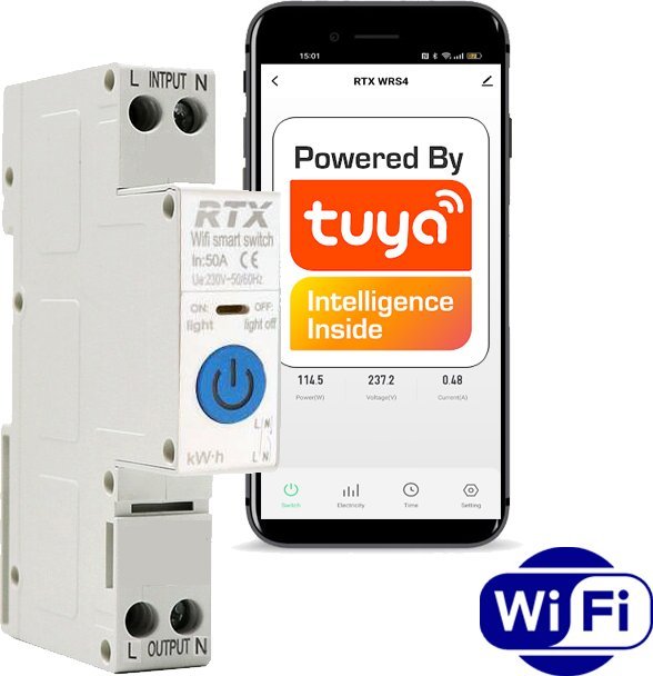 Przekaźnik Sterownik TUYA 40A DIN WiFi POMIAR ENER