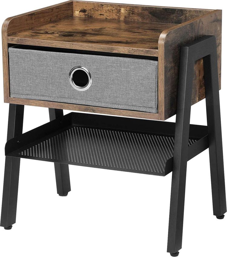 Selsey Szafka nocna Ramizu z materiałową szarą szufladą