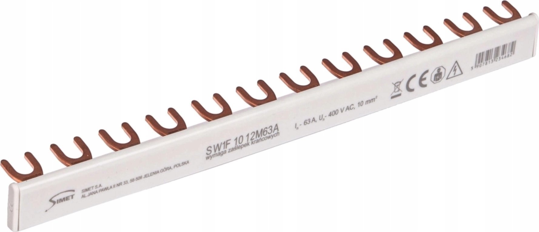 Simet SZYNA PRĄDOWA ŁĄCZENIOWA - WIDEŁKOWA 1-FAZ 63A 12 MOD. PRZEKRÓJ 10MM2 SW1F 10 12M63A 81991006