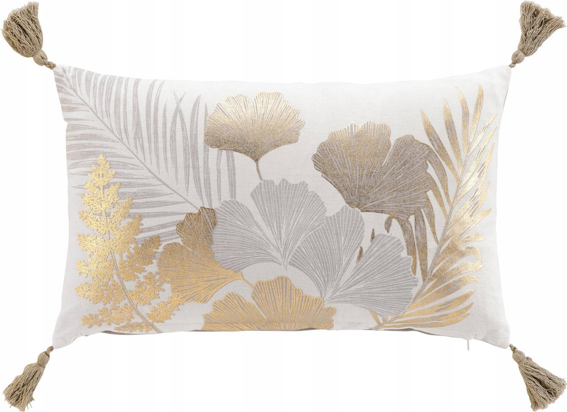 Douceur d`Interieur Podłużna poduszka ozdobna z frędzlami, złote liście, 30 x 50 cm