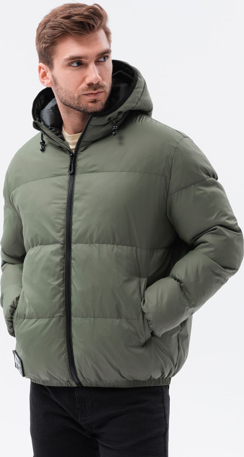 Ombre Kurtka męska zimowa C533 - oliwkowa XXL