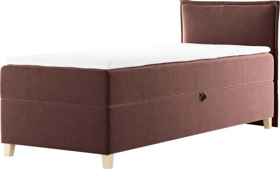 Selsey SELSEY Łóżko kontynentalne 100x200 cm Froncle z pojemnikiem i topperem jednoosobowe różowe