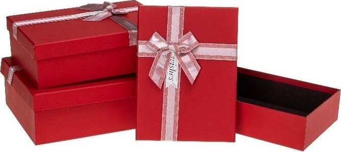 Pudełko prezentowe z kokardą 3szt czerwony ROZETTE