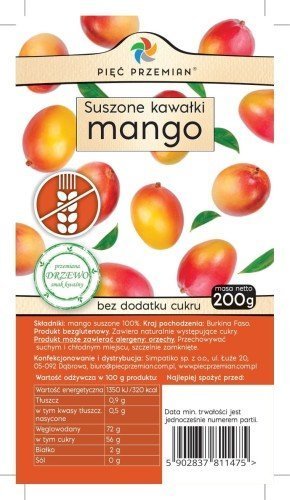 PIĘĆ PRZEMIAN PIĘĆ PRZEMIAN Mango suszone kawałki 200g