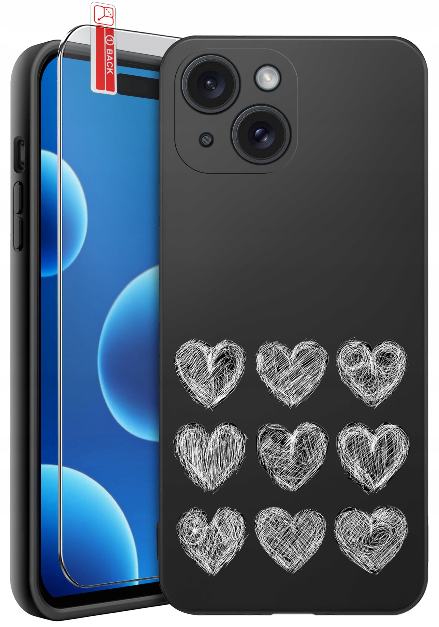 ETUI do iPhone 15 | WZORY | SILIKONOWE MATT CASE + SZKŁO 9H