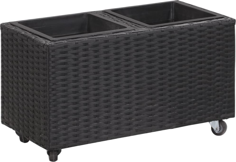 vidaXL Donica ogrodowa z 2 wkładami, 60x30x36 cm, polirattan, czarna