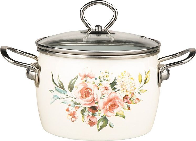 Lumarko balbina kpl. 8 el. Garnków emaliowanych krem dek.Roses