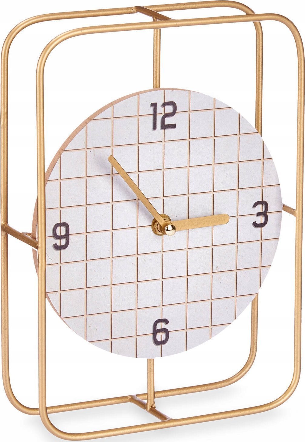 Gift Decor Zegar na komodę z tarczą w kratę i złotymi wskazówkami, 18,5 x 25,5 cm