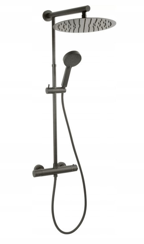 NP75-TRV7U-GM / FERRO / TREVI / DESZCZOWNIA BLACK Z NATRYSKIEM I BATERIĄ TERMOSTAT.TRV7, GUN METAL /