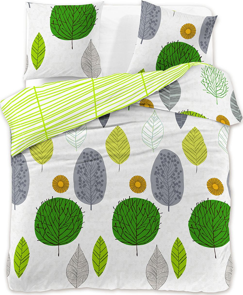 Decoking Pościel Greenleaf 155x220 cm + 80x80 cm biało-zielona