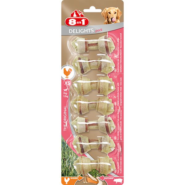 8in1 Przysmak Pork Delights Bones - XS 7 sztuk