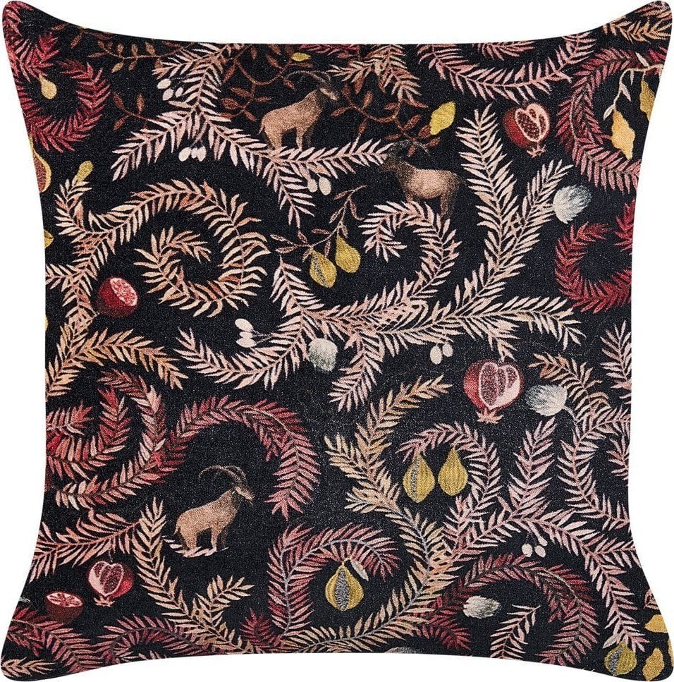 Beliani Poduszka dekoracyjna welurowa z motywem roślinnym 45 x 45 cm czarno-różowa RICINUS!