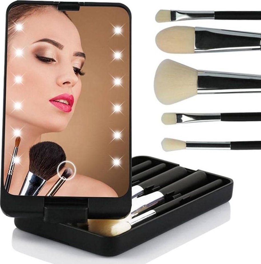Lusterko kosmetyczne nemo Lusterko Kosmetyczne Led Make Up + 5 Pędzli Do Makijażu Czarne